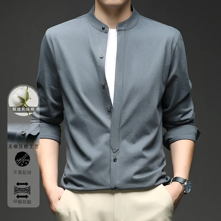 

88.3% Cotton Polyester 11.2% Classic Business Clothes 2025 Men Autumn Shirt Long Sleeve Solid Tops