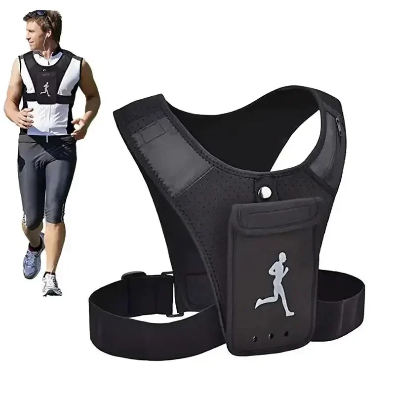 

Running Phone Holder Vest Adjustable Men Waterproof Key Bag Women Night Cycling Safety Vest Chest Phone Holder Sports Chest Bag