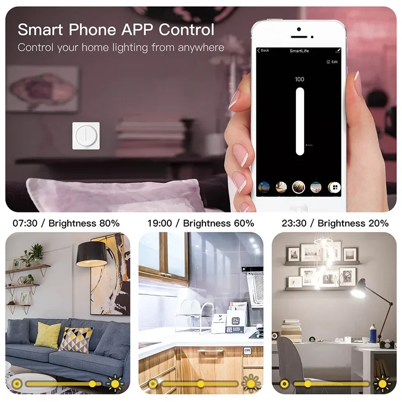 Imagem -05 - Wifi Zigbee Inteligente Rotativo Toque Dimmer Switch Smart Lifetuya App Controle de Voz Remoto sem Fio Trabalho com Alexa Google Assistente