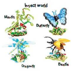1Pc Insect Building Blocks Mantis Dragonfly Butterfly Beetle Small Particle Assembly Blocks Casual Puzzle Education Toys
