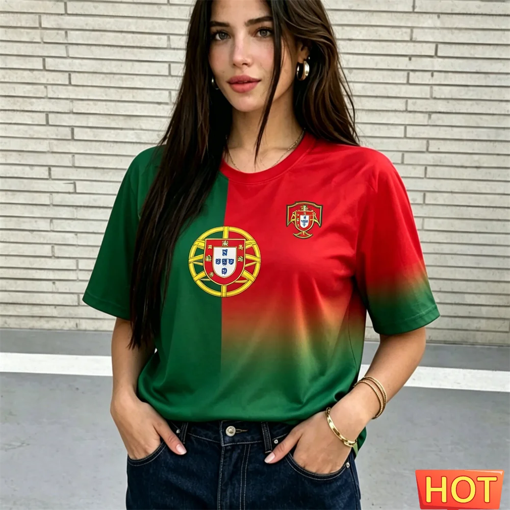Summer Women's V-neck T-shirt Brazilian football T-shirt Yellow green gradient women's jersey Quick drying new Brazilian T-shirt