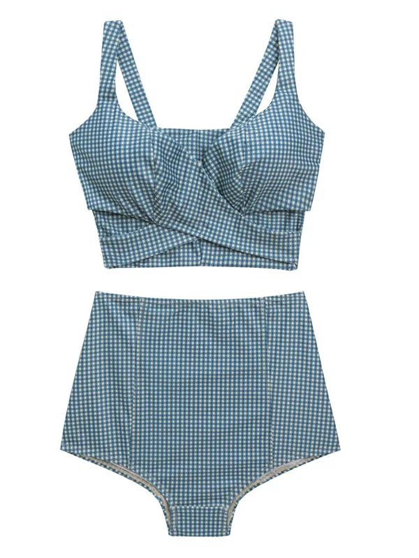 High-Waist-Bikini für Damen, zweiteiliger Badeanzug für Thermalquellen, konservativ geschnitten, bauchverdeckend