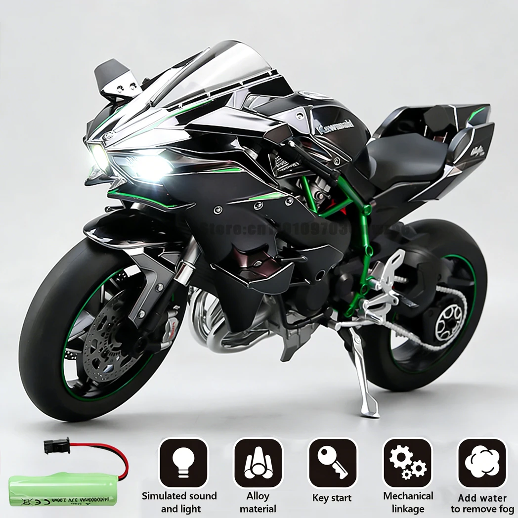 

Модель мотоцикла из динамического сплава Key Start со светодиодным звуком и смогом, регулируемая модель дроссельной заслонки, игрушечное украшение для стола, автомобиль