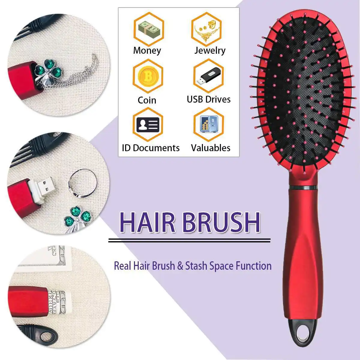 

Hair Brush Safe Spots Secret Stash Box Hidden Secret Storage Box Safe Box Hollow Hair Comb Hide Cash for Home Travel Pill Case