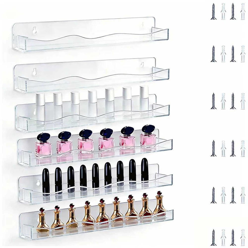 For Acrylic Nail Polish Rack for Wall Mounting Transparent 15 Inch Organizer Set of 6 for Cosmetics and Personal Care Items