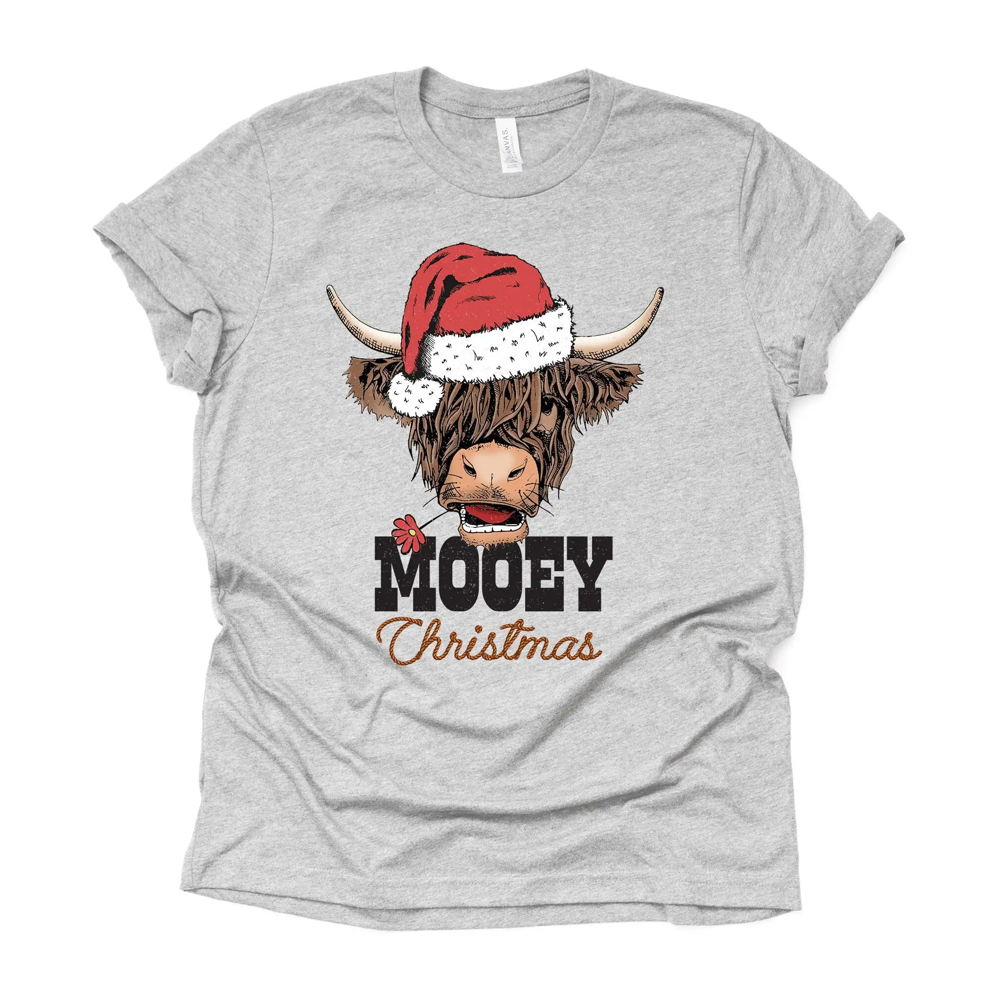 Christmas T Shirt Fun Cow With Santa Hat Mooey Design Premium Unisex 5 Color Choices 3X 4X