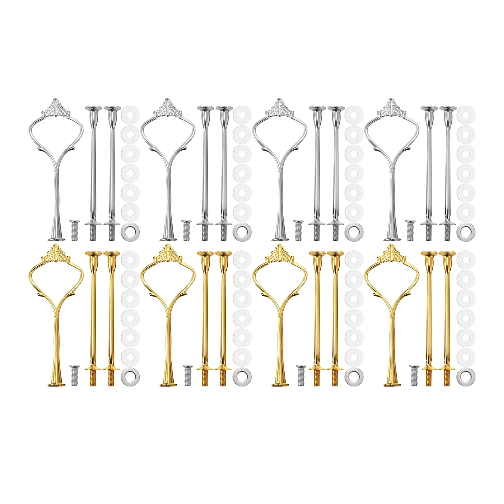 8 Sets 3 Tier Crown Cake Plate Stand Fittings Hardware Holder Kitchen Gadgets for Wedding and Party - Silver&Golden