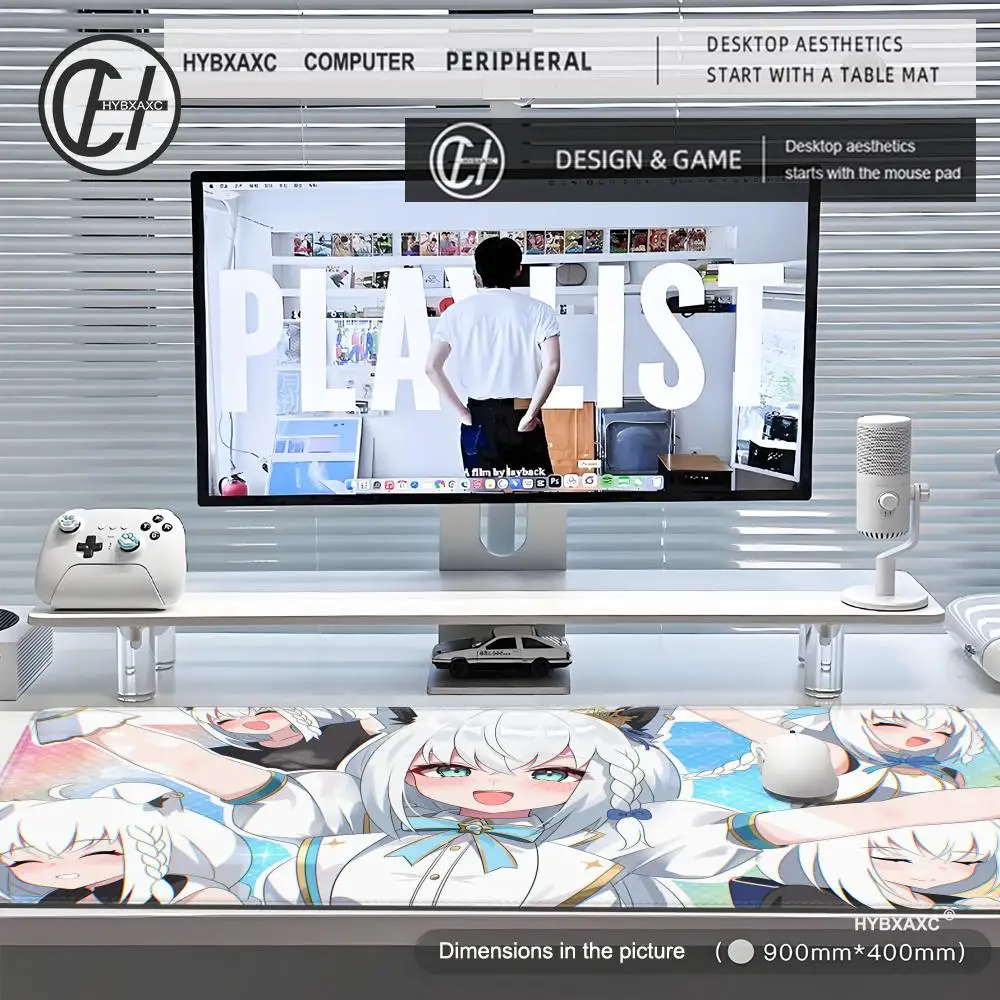 Hololive Shirakami Fubuki Mouse Pad Laptop White Cat Ears Extended Desk Mat XL Anime Girl Mousepad PC Gamer HYBXAXC Keyboard Rug