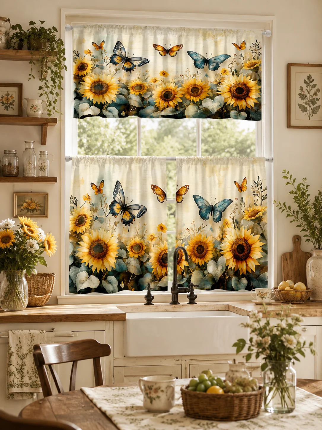 2D flat. Ocean Coral Shell Theme Curtain Set for Summer Beach Kitchen Decoration Kitchen Curtains