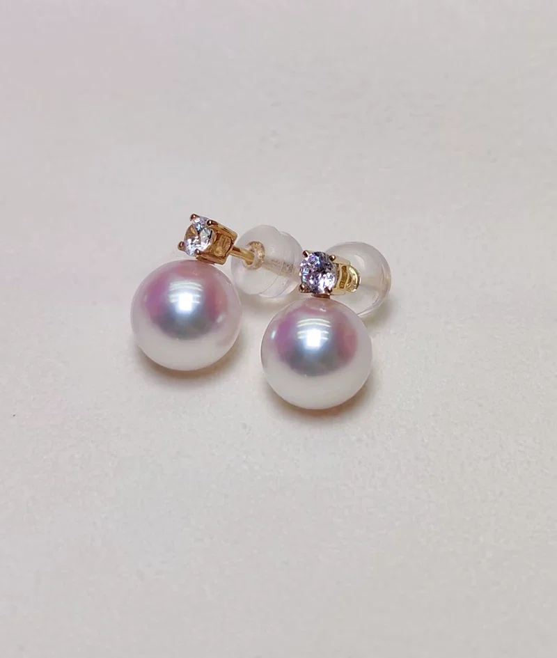 18K Gold Stud Earrings,Real Akoya Pearl Earrings For Women,Classic Au750 Yellow Gold Wedding Earrings Fine Gift
