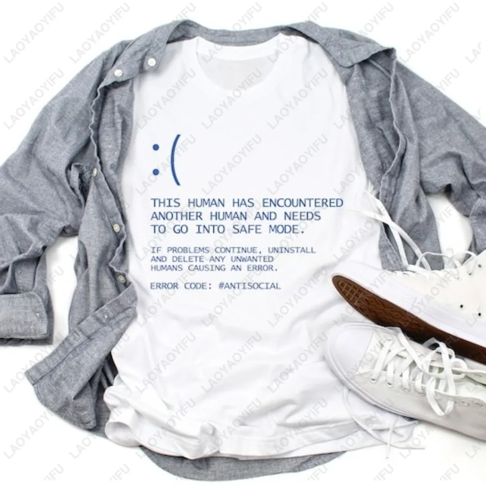 Blue Screen of Death Shirt Funny Antisocial Introvert T-Shirt Computer BSOD Programmer Coding Coder Tshirt Man Women Clothing