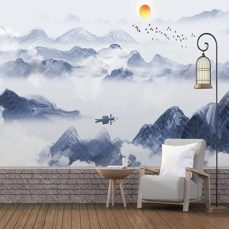 Chinese Ink Landscape Wall Mural Custom Wallpaper Abstract Art Background for Living Room Bedroom TV Wall Home Decor