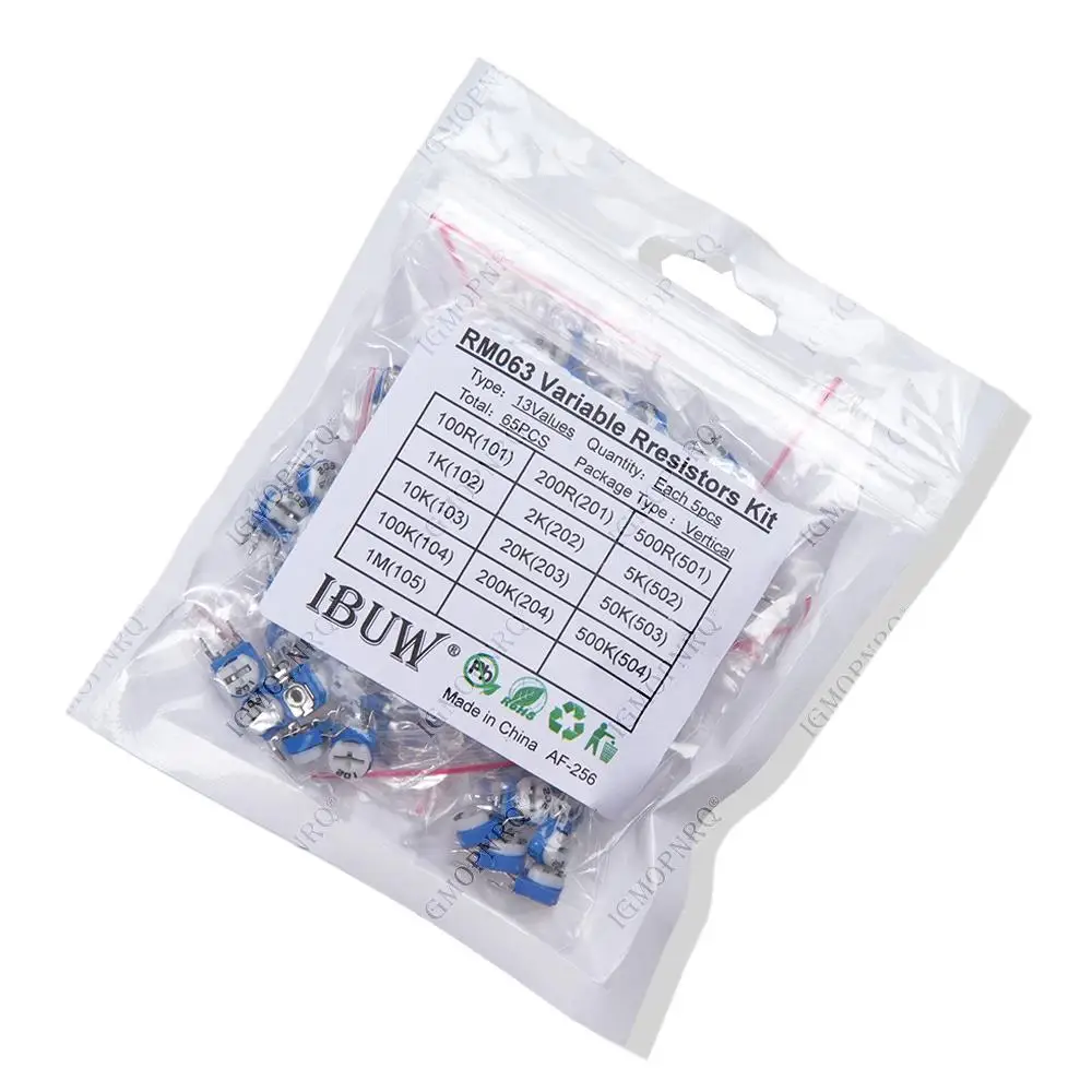 13value*5PCS=65PCS RM065 Potentiometer Adjustable resistor 100/200/500/1K/2K/5K/10K/20K/50K/100K/200K/500K/1M Potentiometer kit