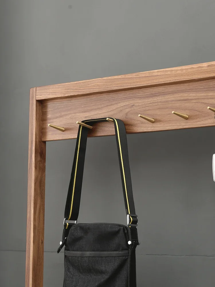 

Black Walnut Solid Wood Floor to Floor Clothes and Caps Shelf Nordic Modern Simple Bedroom Hanging Clothes, Changing