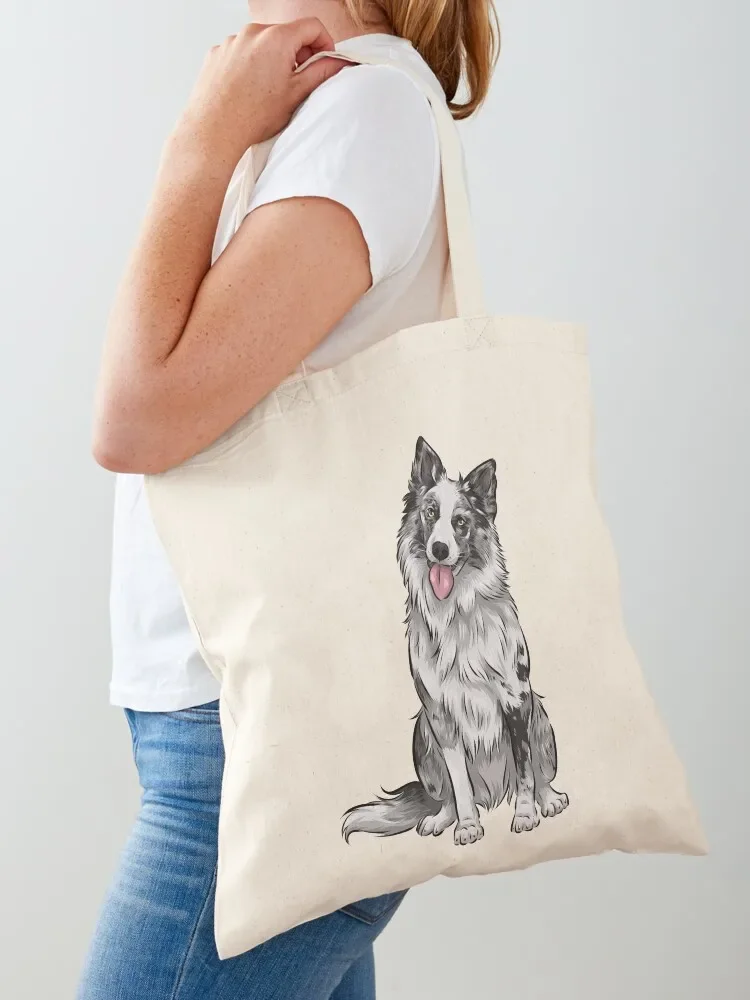 Cute Blue Merle Border Collie Dog Tote Bag Woman shopper bag cute pouch bag Customizable tote