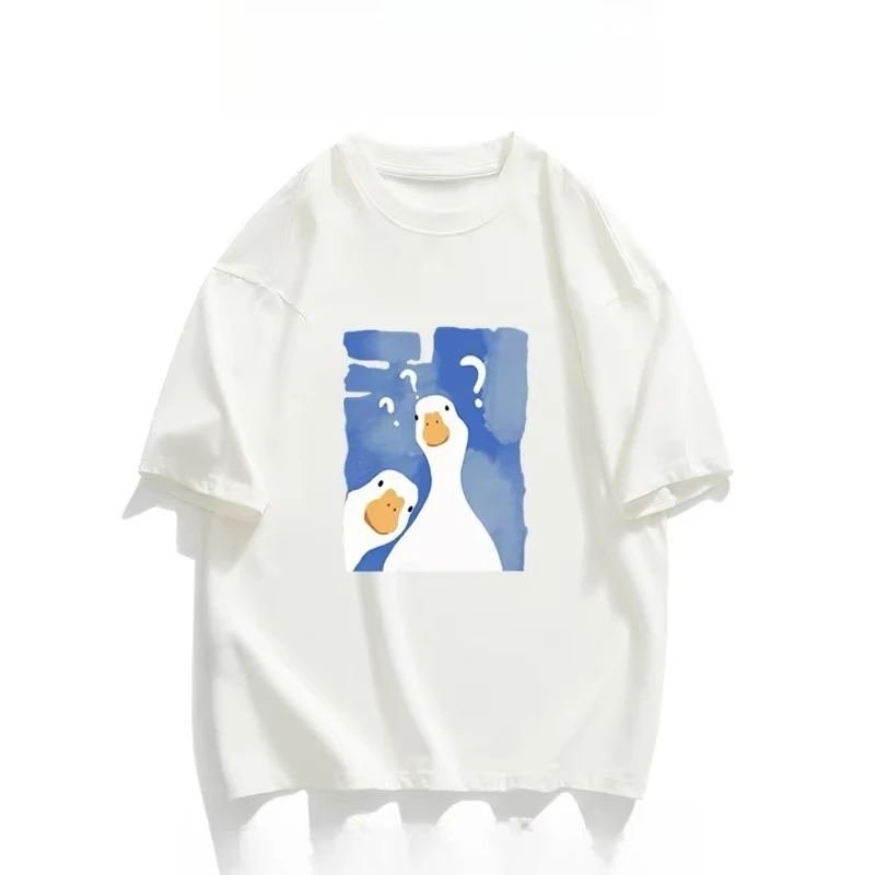 

motorcycle Blue Short Sleeve T-Shirt Men's Summer Trend Brand Big White Goose Printed Cotton T-Shirt Men's and Women's fashion
