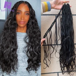 Goddess Locs Crochet Hair with Human Hair Curls Ends Pre Looped Synthetic Boho Dreadlocks Hair Extensions Soft Braiding Hair