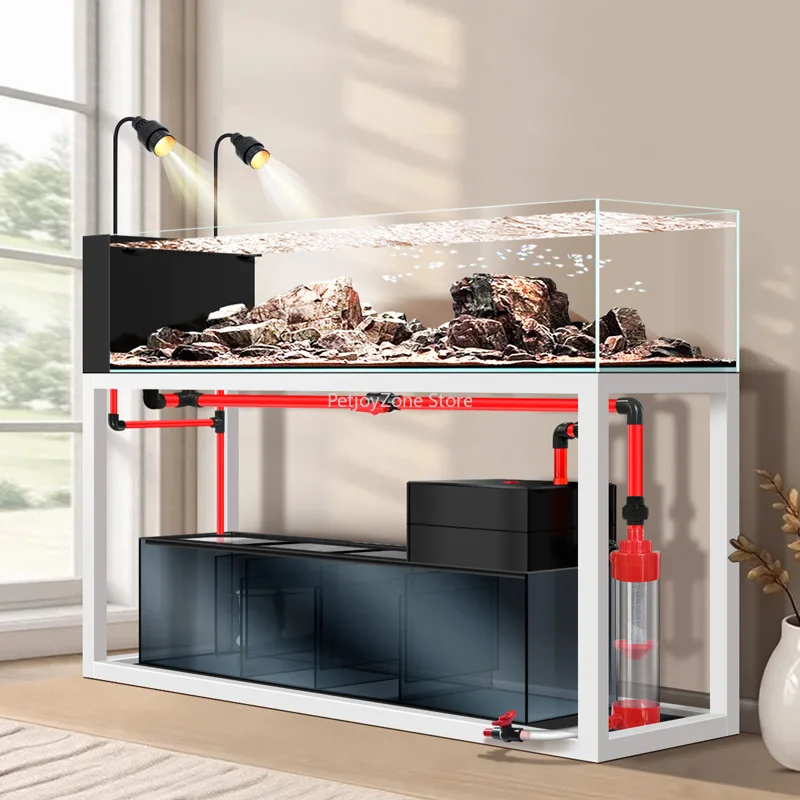 Custom Large Ultra Clear Glass Fish Tank Rectangular Reef Marine Aquarium With Stream For Aquatic Life Display Living Room