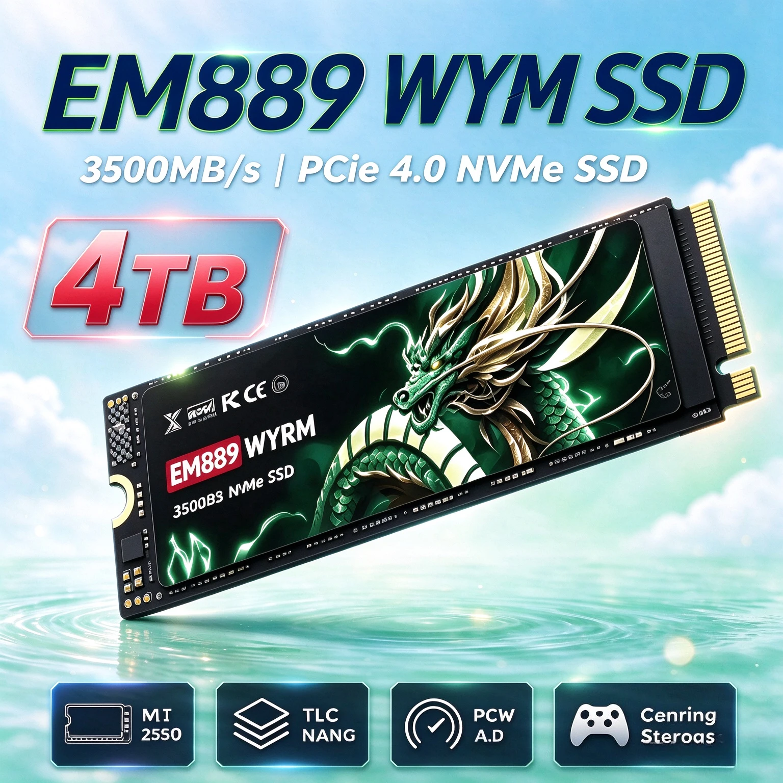 Internal Solid State Drives Disk EM889 SSD NVMe M.2 500GB 1TB 2TB 4TB SSD 3500MB/s M.2 2280 PCIe Gen4.0x4 for Laptop Desktop