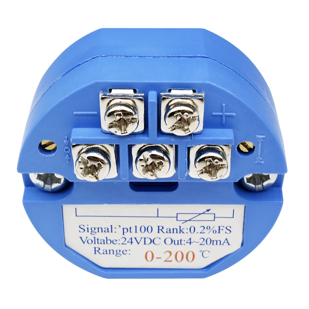 ตัวแปลงสัญญาณเซ็นเซอร์วัดอุณหภูมิแบบ PT100 เป็น 4-20mA ช่วง 0-200 องศา ใช้ไฟ DC 24V แบบต้านทานความร้อน