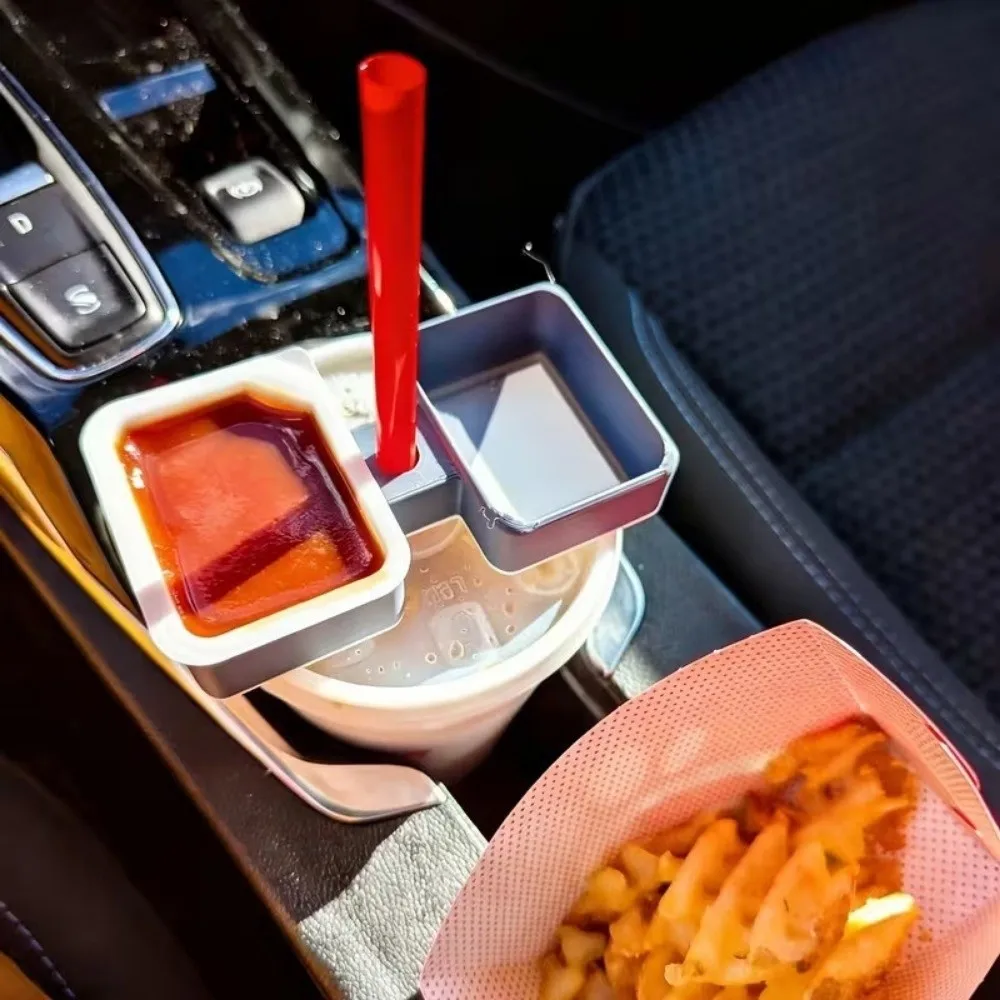 Universal 3D Printed Car Cup Holder Insert 2 Grids Compact Car Sauce Holder Plastic Fast Food Dipping Tray Long Drive Companion