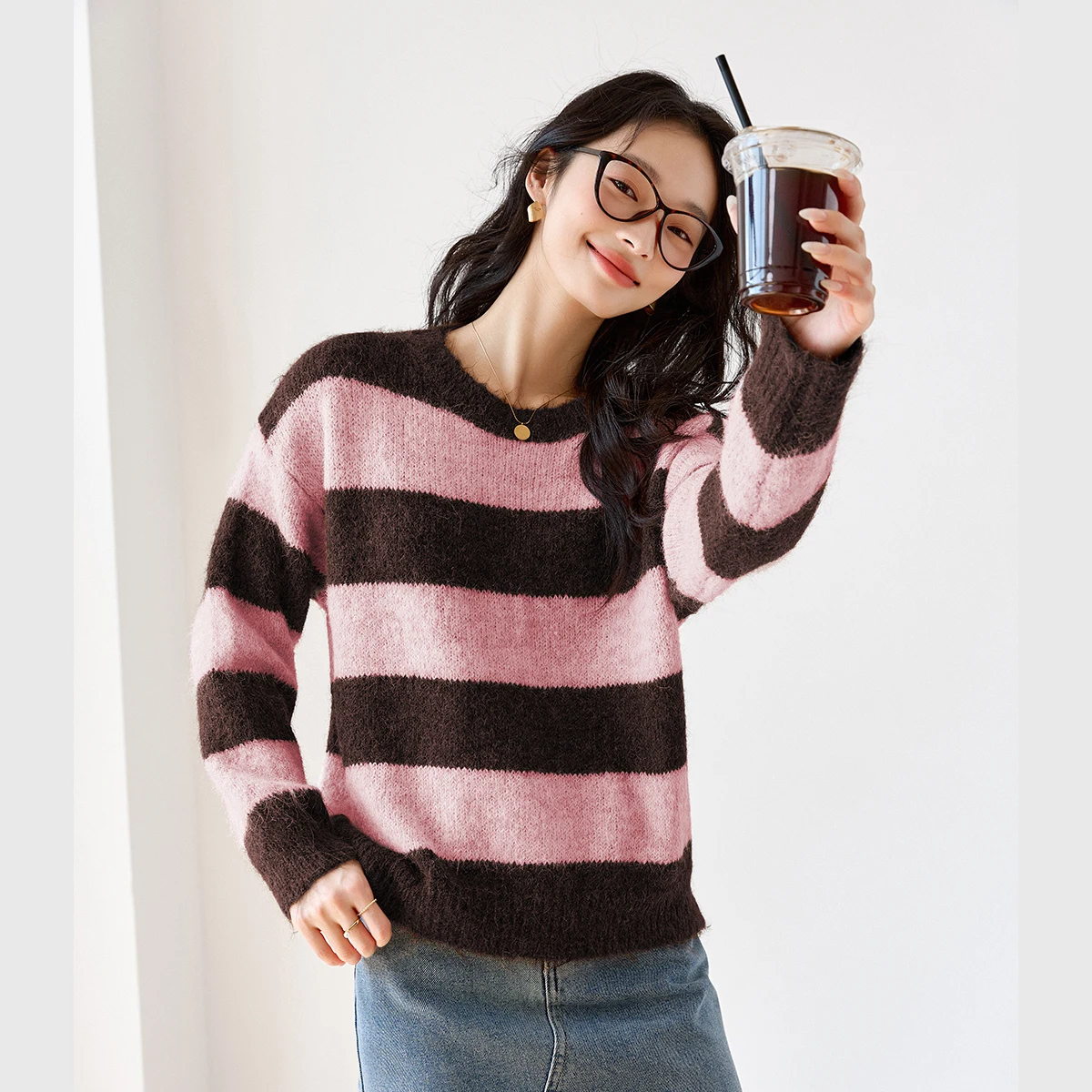 

VIMLY Striped Sweater Women Casual Winter 2025 Contrast Color Female Pullovers Loose Thick Knit Wool Blend Ladies Jumpers 73636