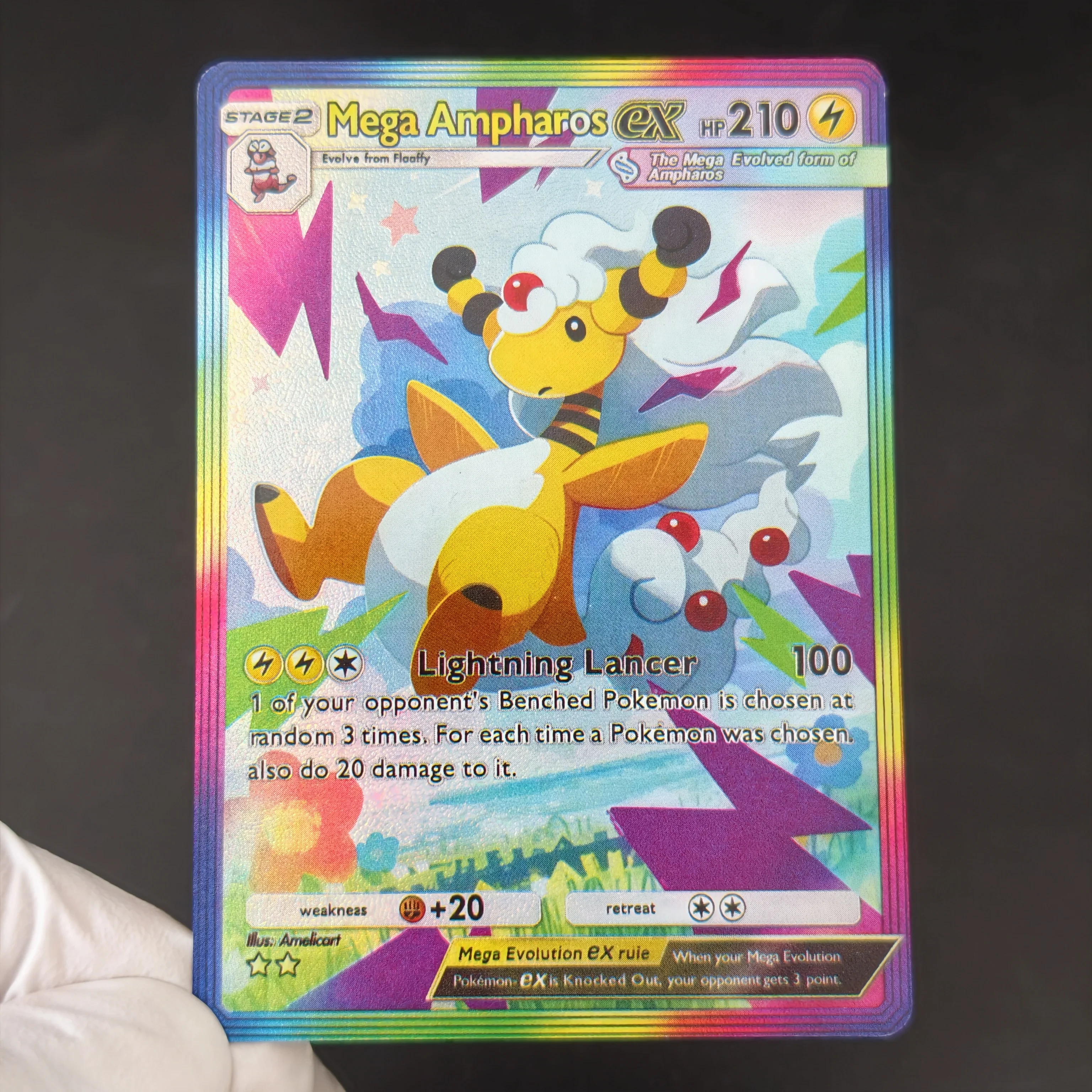 12PCS/DIY PTCG Pocket Collection Card Pokemon Mega Ampharos ex Greninja Jolteon Absol Rapidash Rainbow gradient Holo border Card