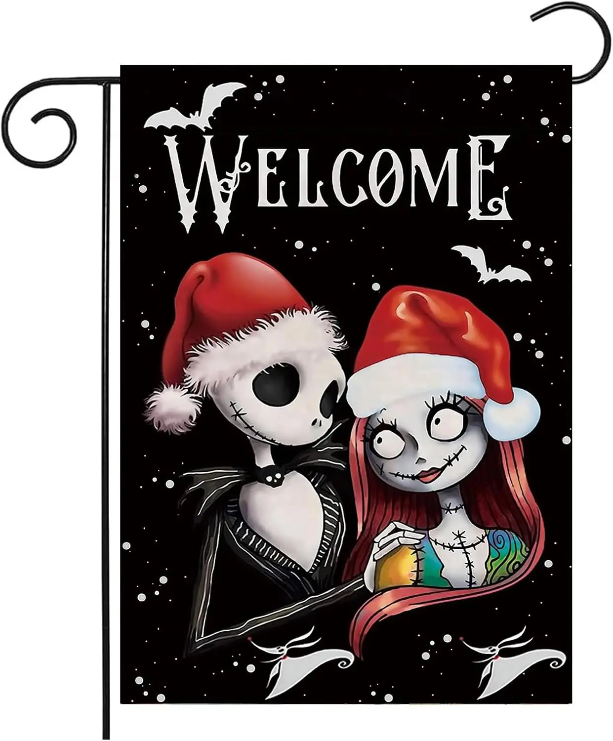 Welcome Christams Garden Flags 12x18 Double Sided,Nightmare Before Christmas Garden Flag,Christmas Yard Flag Lawn, Outdoor Decor