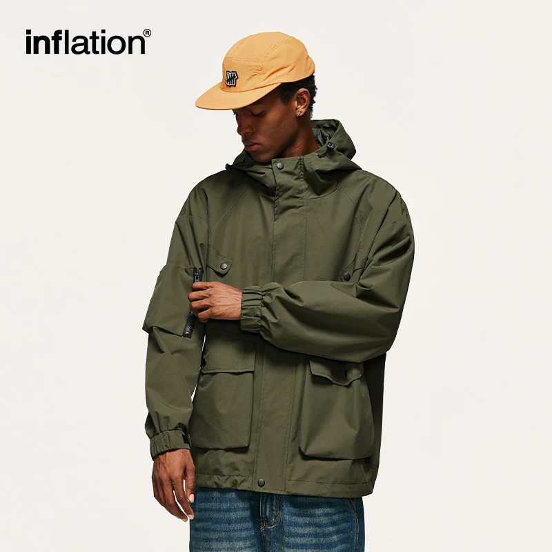 INFLATION Spring Outdoor Waterproof Hiking Jackets Uniesx Multi Pockets Cargo Jacket