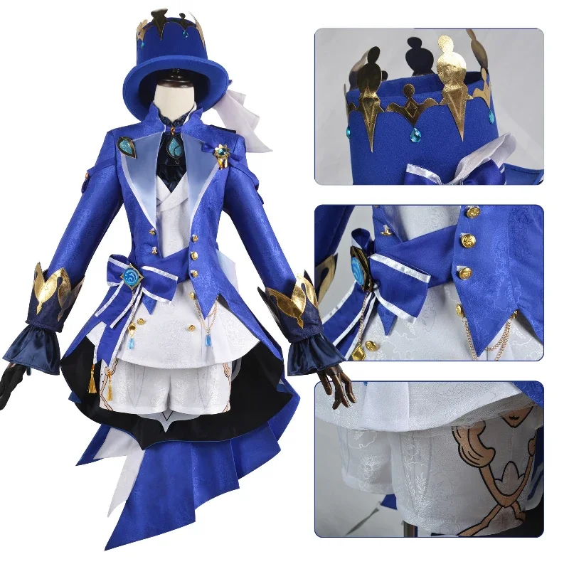 Genshin Impact Cosplay Plus Size Water God Focalors Furina Cute Dress Elegant Complete Set Anime