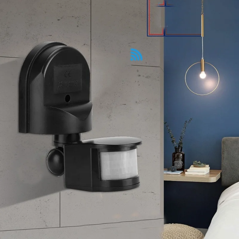 Interruttore automatico impermeabile del sensore di movimento PIR per la luce da parete di sicurezza esterna 110-240V Nero