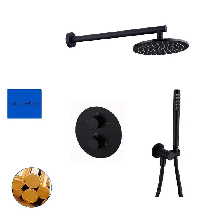 Wall Mount Concealed Matte Black 2 Way Rainfall Shower Faucet Mixer Bathroom Shower Set