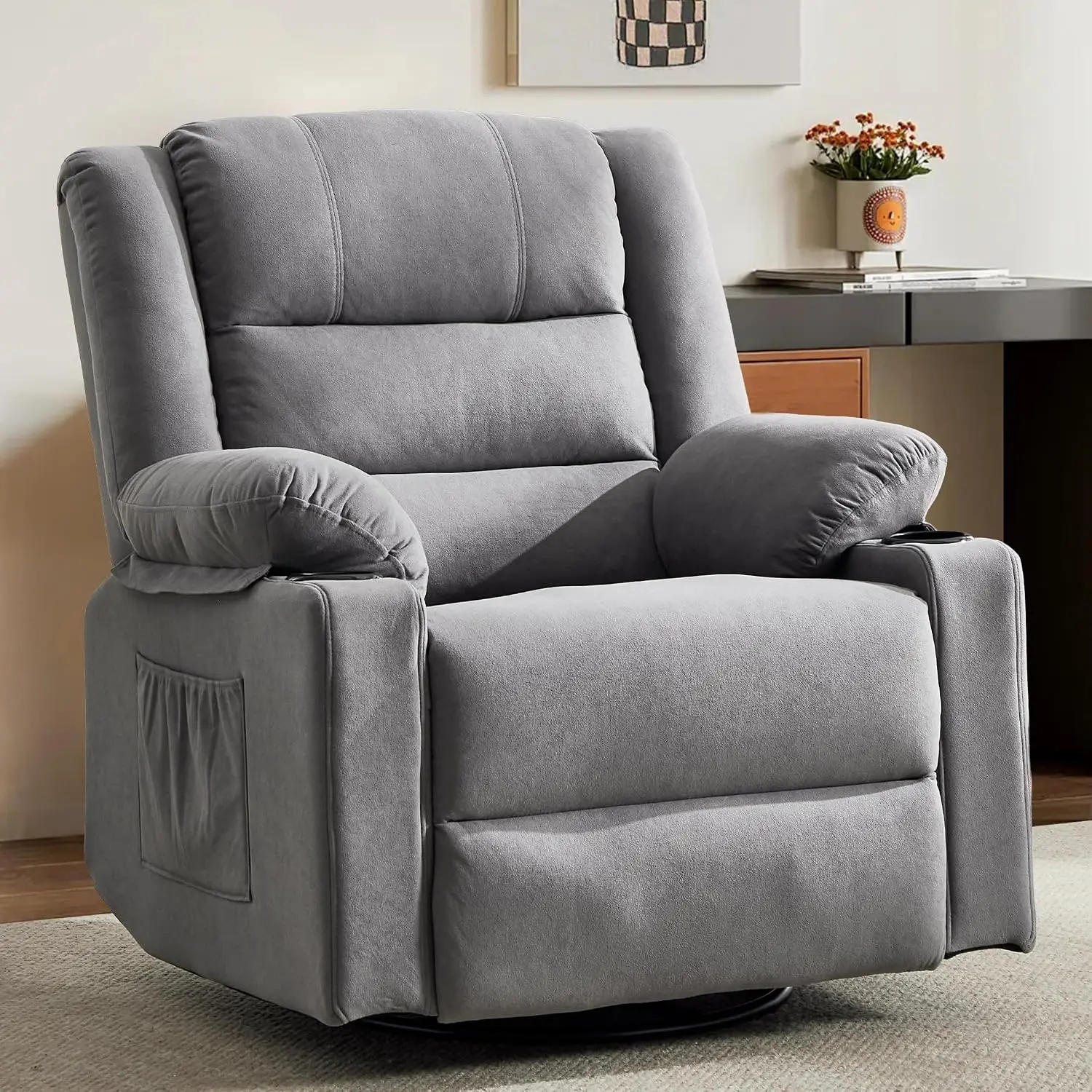 Rocking Recliner Chair for Adults, 360° Swivel Rocker Recliner with Massage and Heating, Manual Glider Rocking, Customized