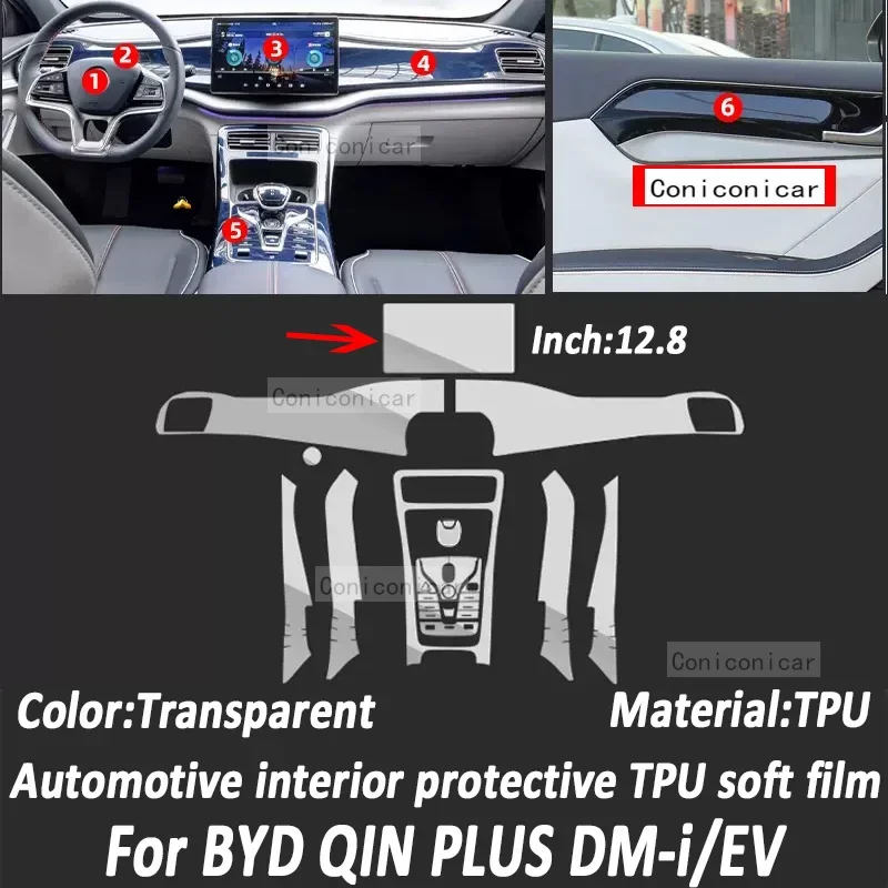 For BYD QIN EV BEV DMI 2023 Gear Panel Navigation Automotive Interior Screen Protective Film TPU Anti-Scratch Sticker Protect