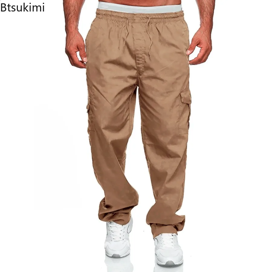New 2025 Men's Casual Cargo Pants Spring Loose Outdoor Sports Hiking Multi Pockets Straight Leg Trousers Man Baggy Joggers Pants
