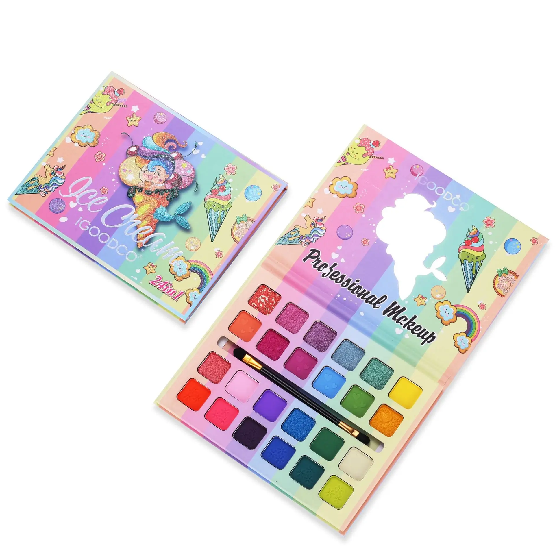 

Exquisite Ice Cream Pattern 24 Color Children Eye Shadow Plate Matte Pearl With Brush Makeup Eyeshadow Palette Safety Waterproof