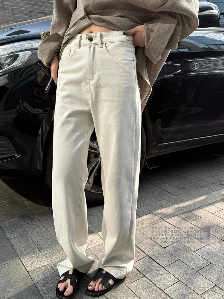 

Here Yaya op Cement White Slim Fit Straight Leg Jeans Women's Basic Loose Fit Four Way Stretch Casual High Waist Jeans
