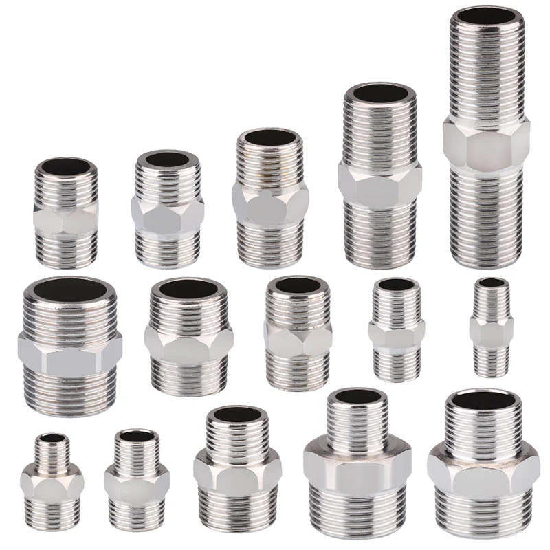 5Pcs 1/8 1/4 3/8 1/2 3/4 Male Thread Hex Nipple Union 304 Stainless Pipe Fitting Connector Coupler Water Oil Air Thread Adapter
