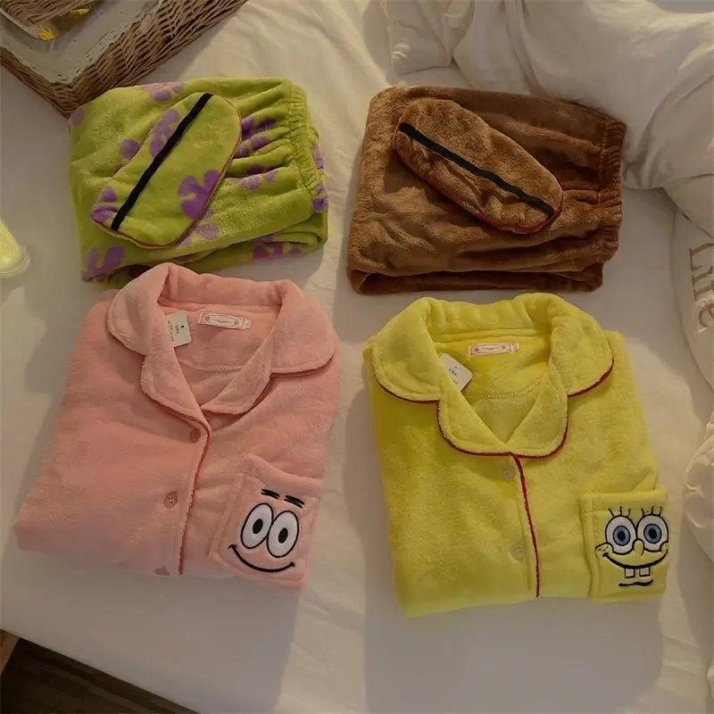 أنيمي سبونجبوب باتريك ستار الكرتون زوجين منامة المرأة نموذج الشتاء رشاقته الدفء المرجان الصوف لطيف صالة الملابس جديد #1