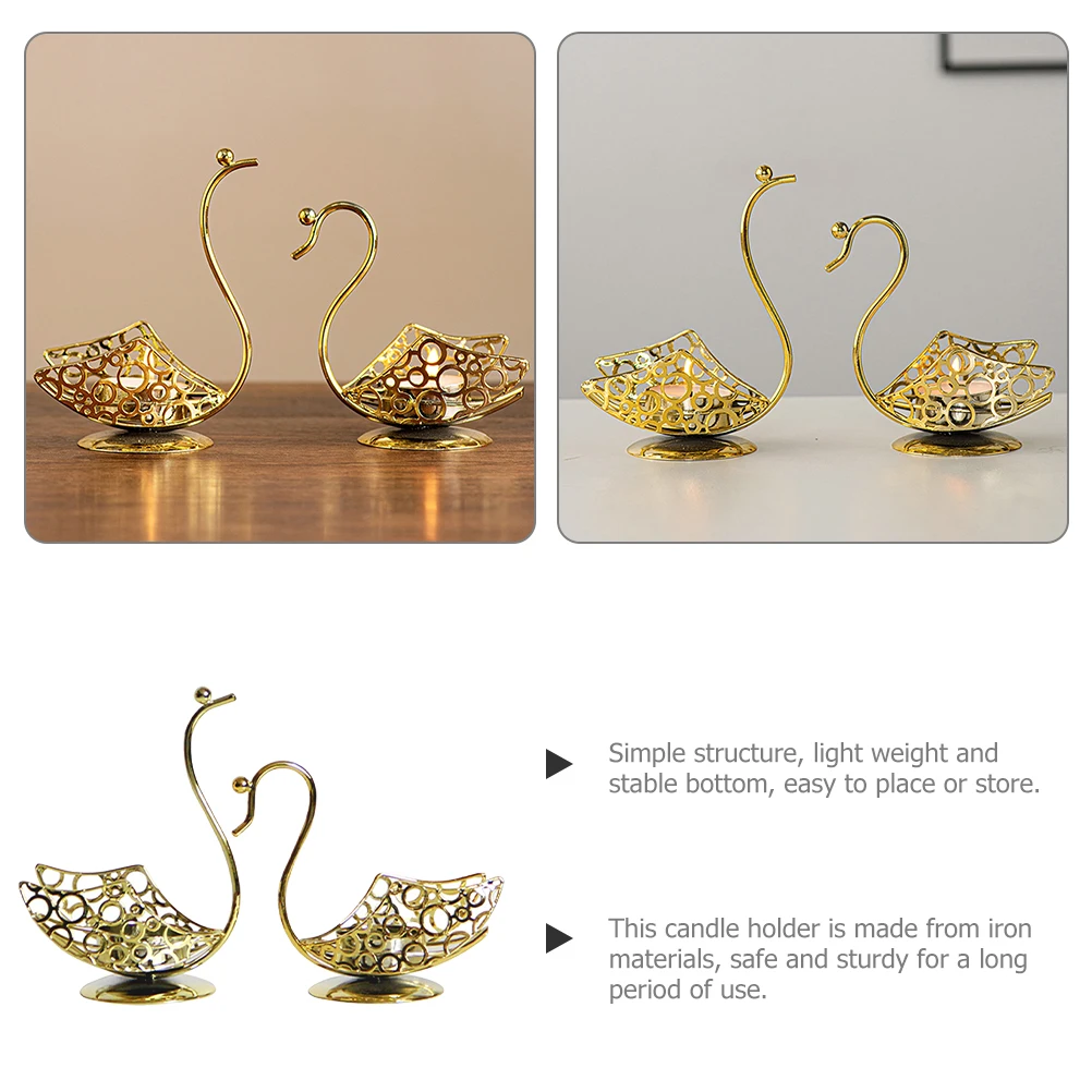 

2 Pcs Metal Hollow Swan Candlestick Tea Light Holder Iron Base Wedding Decor Centerpieces Desktop Decorative Vintage