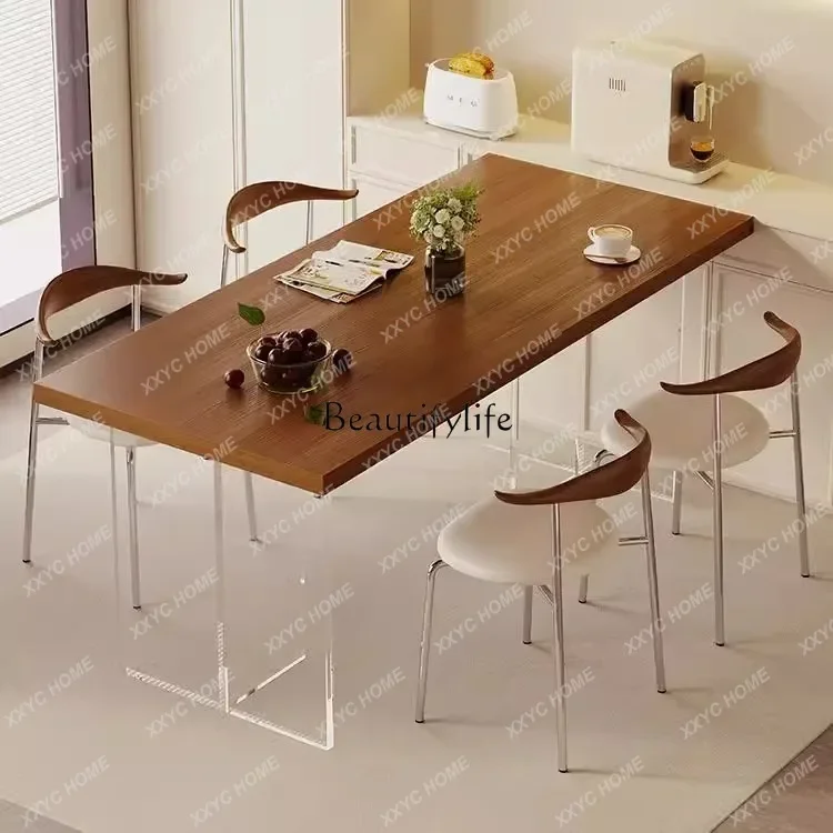 YX Walnut small size island table single cabinet narrow island table integrated kitchen movable separate middle island table