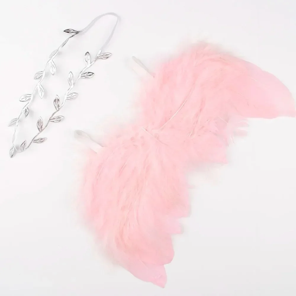 White/Pink Cute Newborn Feather Wings Roses Hair Accessories Newborn Photography Clothing Wings Flower