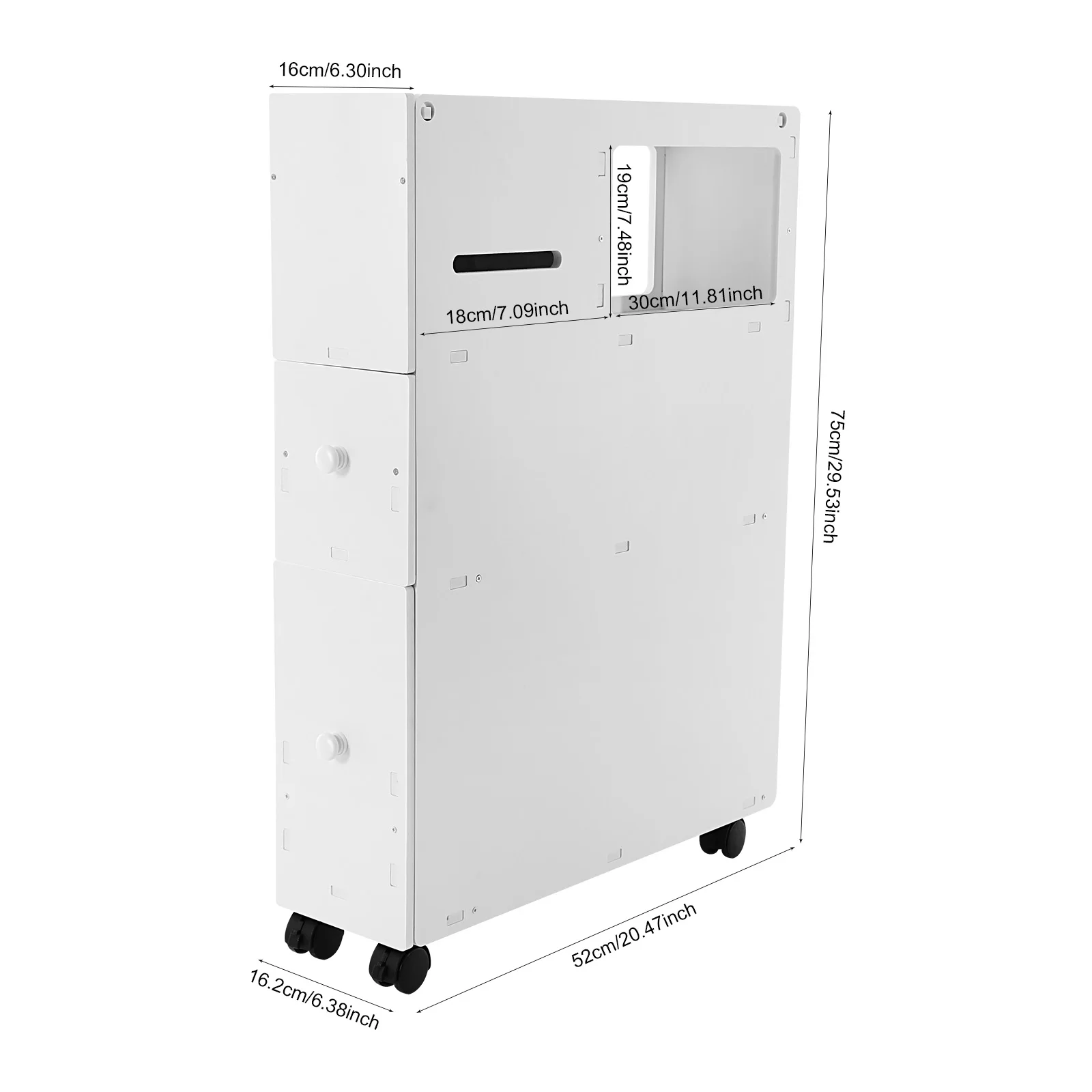 Bymaocar Bathroom Storage Cabinet Narrow Floor Storage Organizer PVC Material Eco Friendly Wear Resistant Anti Deformation 4 Wheels With Brake Silent Movable Lockable Multi Layer Drawer Top Flip Lid
