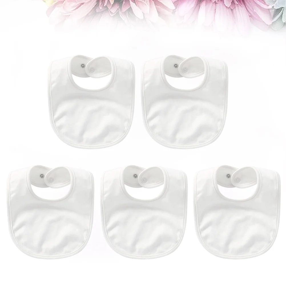 5 pièces infantile nouveau-né enfants pur coton Double couche Bandana bavoirs alimentation salive serviette bavoirs avec boutons-pression (blanc)