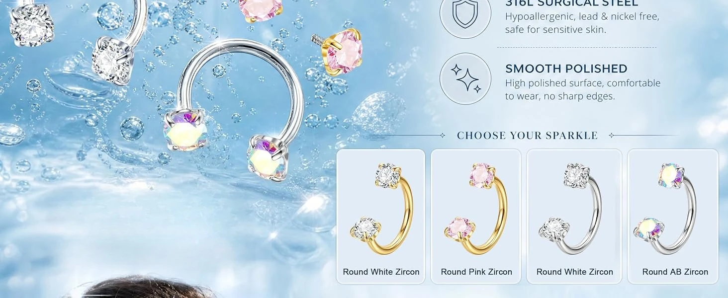 Bobisty 18G Hufeisen-Nasenring für Damen und Herren Chirurgenstahl Nasenringe Septum-Ohrringe Helix-Knorpel-Lippen-Piercings Schmuck – Detail 4