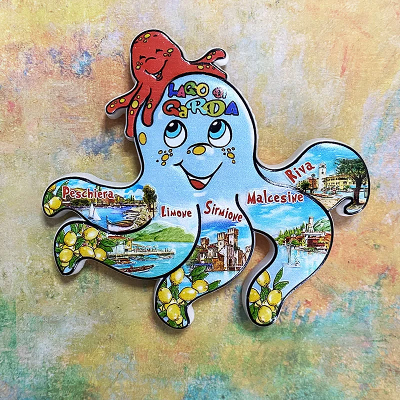 Lake Garda, Italy, Octopus landmarks, 3D stereo, fridge magnets, tourist souvenirs, decorative supplies, collection of crafts gi