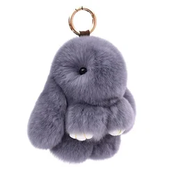 15cm Cute Pluff Bunny Keychain Rex Genuine Rabbit Fur Key Chains For Women Bag Toys Doll Fluffy Pom Pom Lovely Pompom Keyring