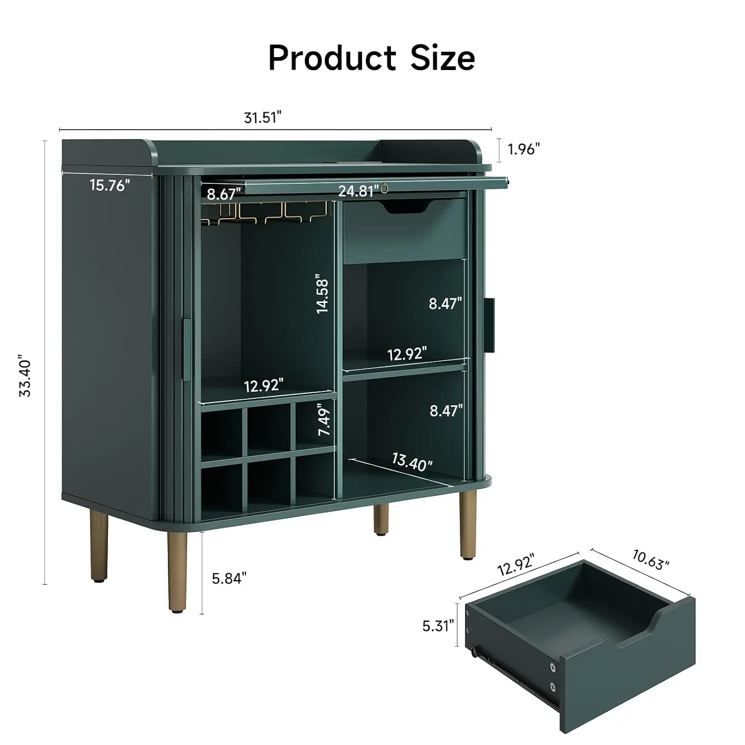 Fluted Bar Cabinet with Storage & Wine Rack, 33