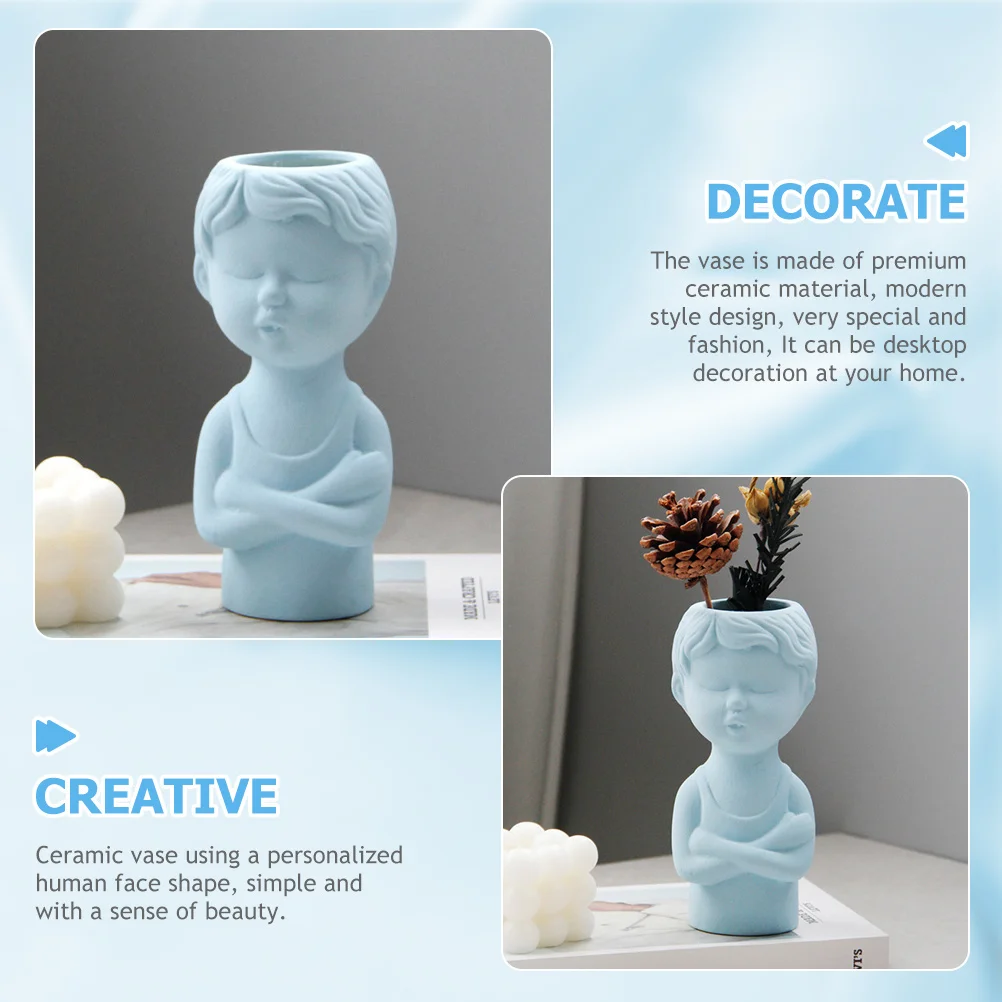 

Ceramic Boy Body Head Vase Desktop Flower Pot Decorative Tabletop Planter Indoor Home Art Statue Ceramic Planter