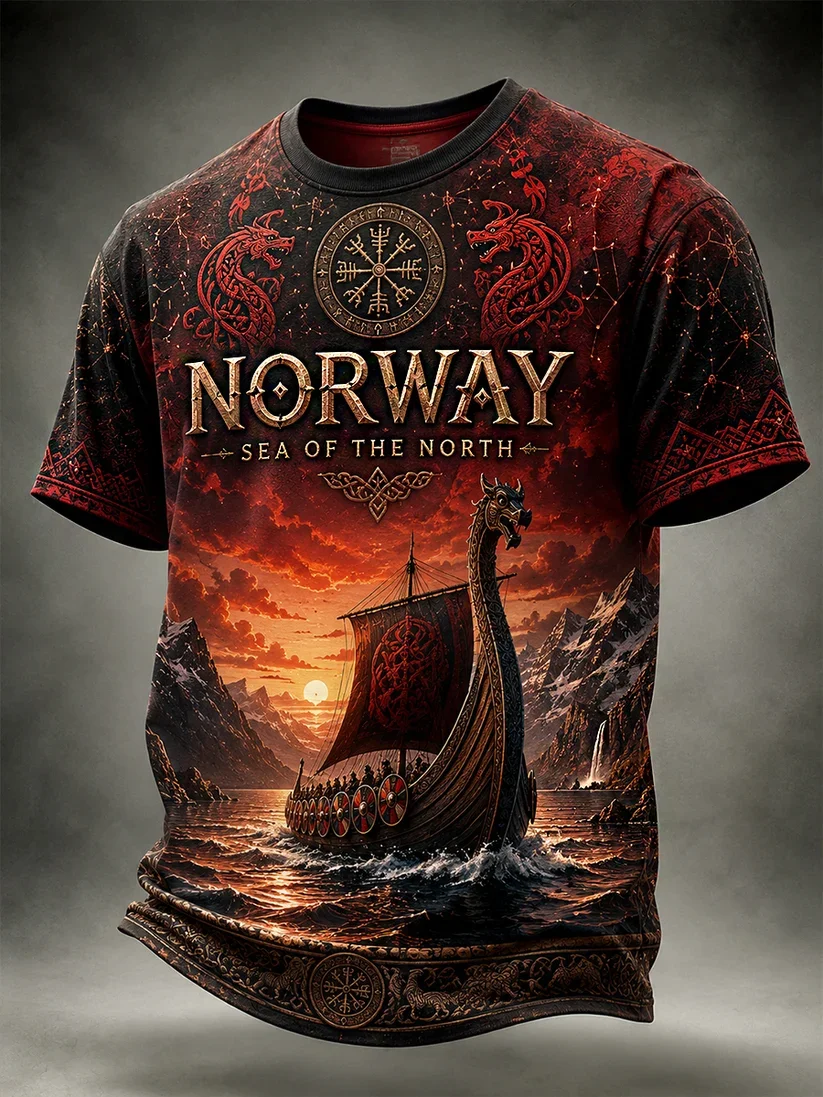 2027 Summer Best-selling Men's Vintage Viking Style 3D Printed Sports Breathable Quick-Dry T-Shirt Family Couple's Top